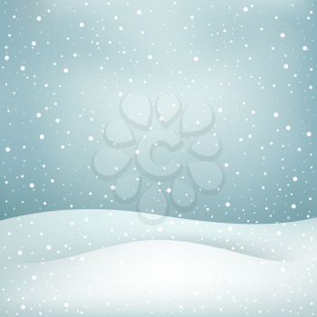 The winter snowfall, blue daytime sky and snowdrift Christmas background