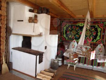 Interior in the ancient house, the typical Ukrainian country home furnace