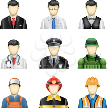 The male job icons set isolated on the white background