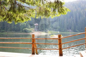 Observation area the lake Synevir in the Carpathian Mountain
