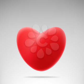 The red like big 3d heart with shadow on light gray background