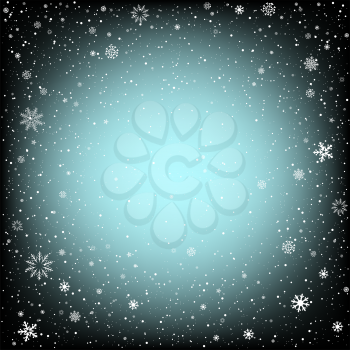 Winter black background with snow. Christmas and New Year backdrop