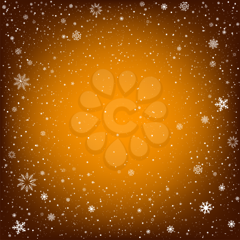 Winter orange background with snow. Christmas and New Year backdrop