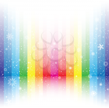 The rainbow striped snow background. Marry Christmas and Happy New Year multicolored backdrop