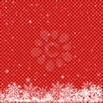 Christmas and winter clipart. The falling white snow on transparent red background. Easy to edit