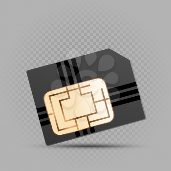 Sim card template with shadow on gray transparent background. Technology electronic object