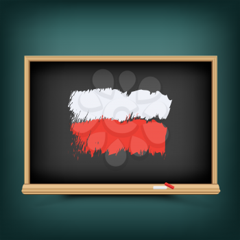 Poland national flag draw on school education blackboard. Polish standard banner backdrop. Learn language lesson