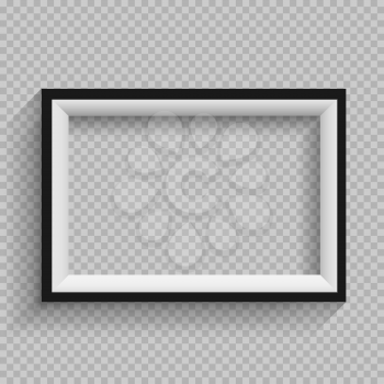 Modern frame furniture design. Rectangular horizontal plastic wooden or paper black and white shelf with shadow on transparent background. Portfolio gallery board template