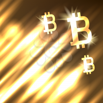 Bitcoin growth gold background. Cryptocurrency symbol concept rise up to success on golden backdrop