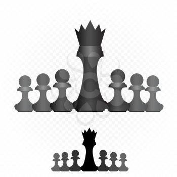 King stands in front of pawns illustration on white transparent background