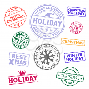 Holiday festive christmas stamps set isolated on white background