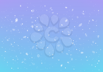 Christmas falling snow on blue sky background. Winter holiday backdrop
