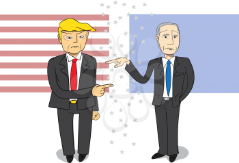 Donald Trump and Joe Biden caricature. Trumps Bidens with emotions point their fingers who is guilty. Politics peoples template mockup