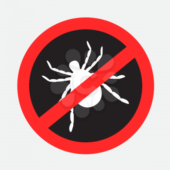 anti mite beetle sticker dark sign on gray background. Acarus parasite silhouette. Stop insect infection sign symbol
