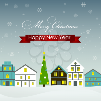 Abstract Christmas and New Year Background in Little Town. Vector Illustration EPS10
