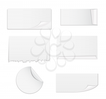 Set of White Paper Stickers Isolated on Background.  Vector illustration. EPS10