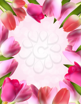 Beautiful Pink Realistic Tulip Frame Vector Illustration EPS10