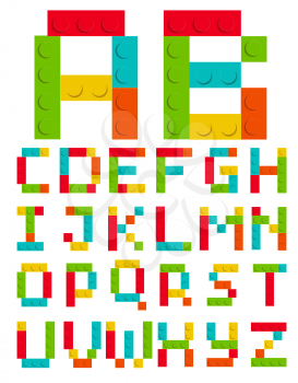 Alphabet Set Made of Toy Construction Brick Blocks Isolated White Vector Illustration EPS10