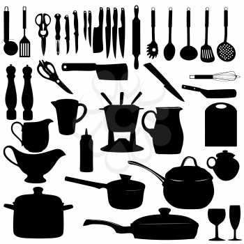 Kitchen Tools Black Silhouette Vector illustration. EPS10