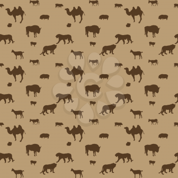 Silhouette of Wild and Domestic Animals. Seamless Pattern. Vector Illustration.
