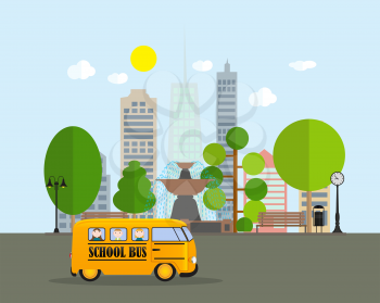 Back to School Background with Yellow Bus Vector Illustration EPS10
