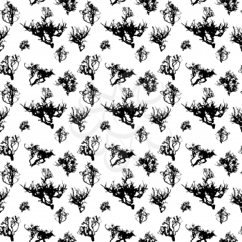 Seamless Pattern. Tree Silhouette Isolated on White Backgorund. Vector Illustration. EPS10