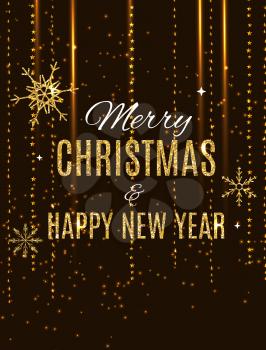 Merry Christmas and New Year Gold Glossy Background. Vector Illustration EPS10