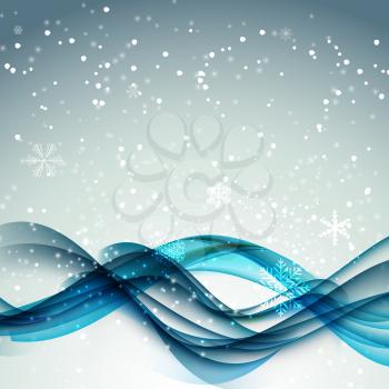 Abstract Christmas and New Year Wave Background with Lights, Trees Snowflakes. Vector Illustration EPS10