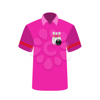 Pink T-shirt Player with the image of bowling skittles and ball. Vector Illustration. EPS10