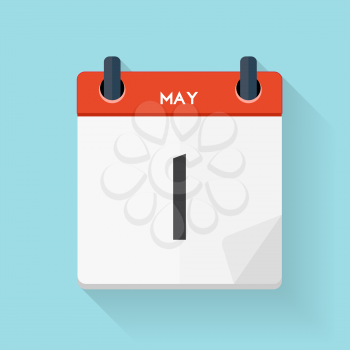 May 1 Calendar Flat Daily Icon. Vector Illustration Emblem. Element of Design for Decoration Office Documents and Applications. Logo of Day, Date, Time, Month and Holiday. EPS10