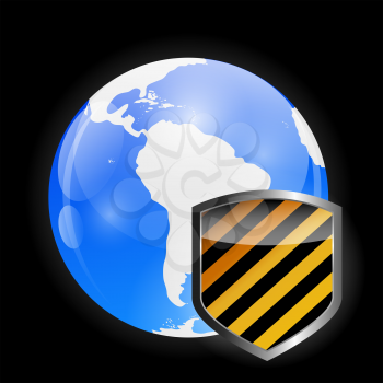 Globe Icon with Protection Shield Vector illustration