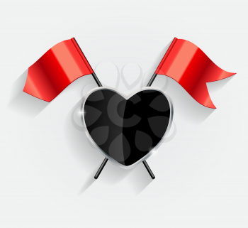 Protective Heart Shield with Red Flags Vector Illustration