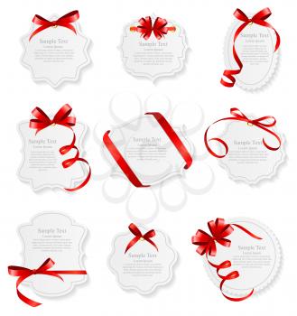 Card with Red Ribbon and Bow Set. Vector illustration EPS10