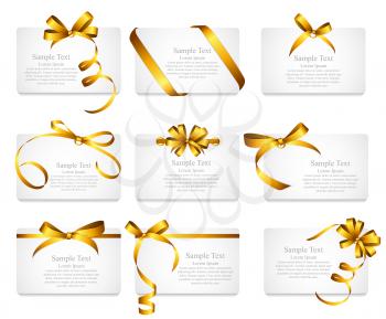 Card with Gold Ribbon and Bow Set. Vector illustration EPS10