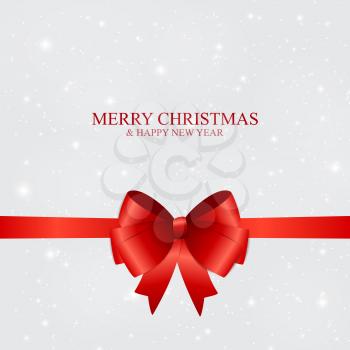 Abstract Beauty Christmas and New Year Background with Snow, Red Bow and Ribbon. Vector Illustration EPS10
