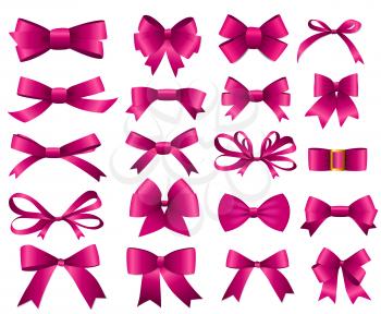 Pink Ribbon and Bow Set for Your Design. Vector illustration EPS10