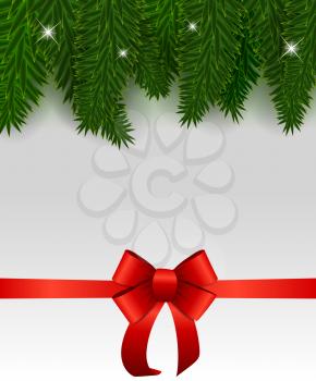 Abstract Beauty Christmas and New Year Background with Snow, Snowflakes, Red Bow and Ribbon. Vector Illustration EPS10