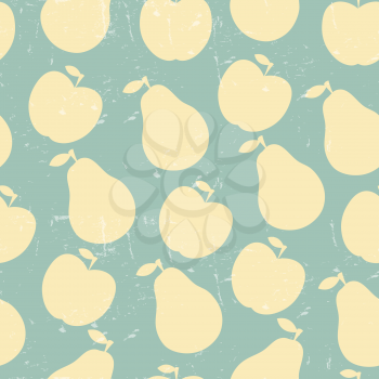 Grunge Retro Vector seamless pattern of fruit - apple and pear.