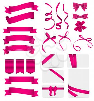 Pink Ribbon and Bow Set. Vector illustration EPS10