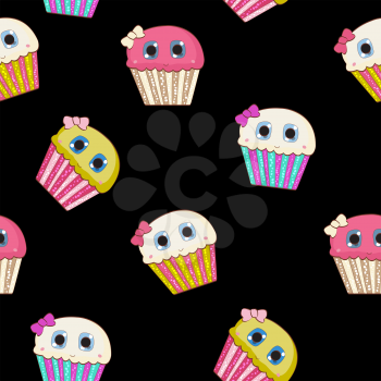 Sweet Tasty Cupcake Seamless Pattern Vector Illustration EPS10