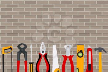 Repair Tools and Instruments on Brick Wall Vector Illustration Background EPS10