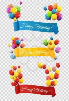 Group of Colour Glossy Helium Balloons with Ribbon Isolated on Transparent Background. Vector Illustration EPS10
