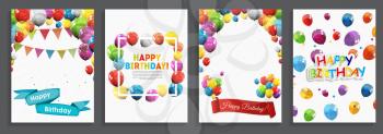 Happy Birthday, Holiday  Greeting and Invitation Card Template Set with Balloons and Flags. Vector Illustration EPS10
