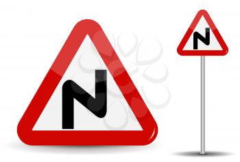 Road sign Warning Dangerous turns. In Red Triangle, a curved line is depicted schematically, denoting many turns. Vector Illustration. EPS10