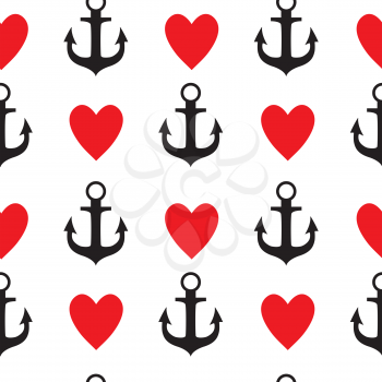 Abstract Simple Seamless Pattern Background with Anchor and Heart Symbol. Vector Illustration eps10