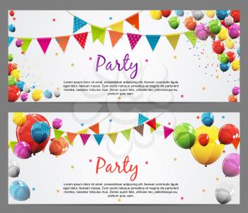 Party Background Baner with Flags and Balloons Vector Illustration. EPS10