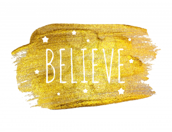 Believe Word with Stars  on Golden Brush Paint. Vector Illustration EPS10