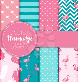 Cute Retro Seamless Flamingo Pattern Collection Set  Background Vector Illustration EPS10