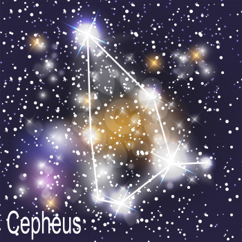 Cepheus Constellation with Beautiful Bright Stars on the Background of Cosmic Sky Vector Illustration. EPS10