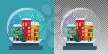 Snow glass globe with little town in winter for Christmas and New Year gift.Vector Illustration EPS10